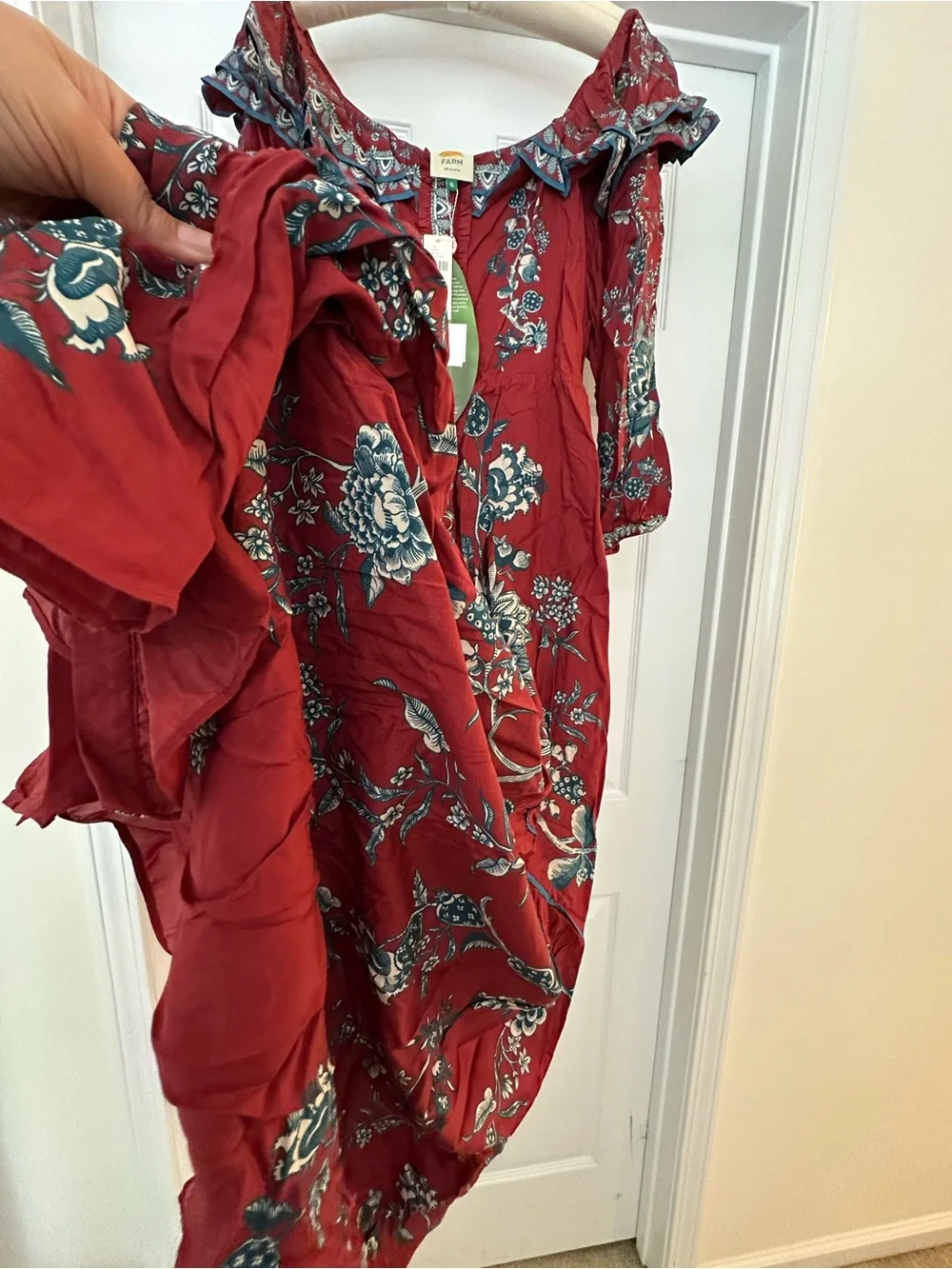 FARM Rio Off-Shoulder Floral Maxi Dress Rust Red Fall Autumn Fashion Sexy Boho
